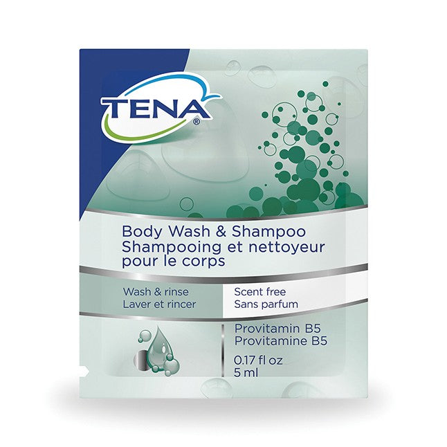 TENA® Shampoo &amp; Body Wash, Fragrance Free, Foil Pack, 5 mL - Case of 500