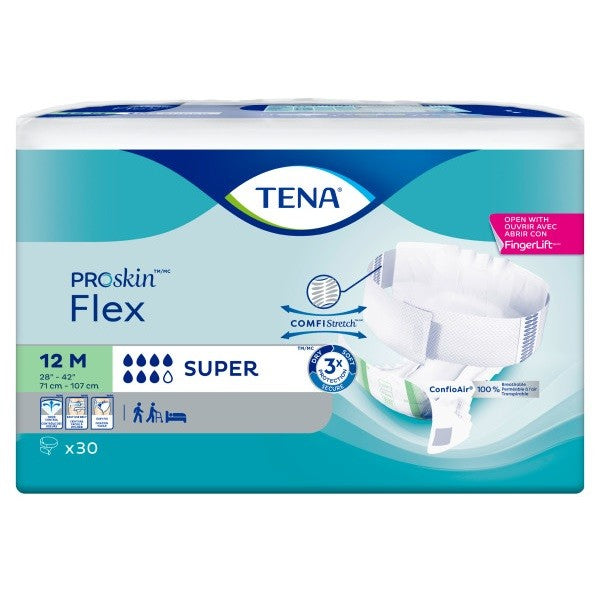 TENA® Flex™ Incontinence Briefs, Super Absorbent, Size 12, Medium, 28 in. to 42 in. Green - Case of 90