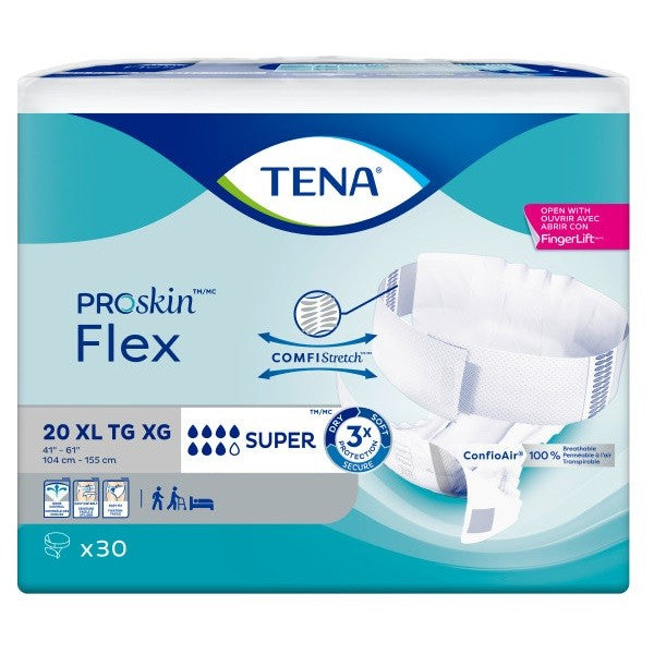 TENA® Flex™ Incontinence Briefs, Super Absorbent, Size 20, XL, 41 in. to 61 in. Grey - Case of 90