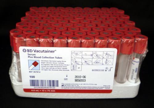 Tube BD Vacutainer® Serum, activateur de coagulation, intérieur enduit de silicone - 13x75mm 4ml- BTE/100 CA/1000