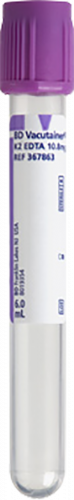 BD Vacutainer® Plastic Whole Blood Tube with K2EDTA Spray Coated - 13x100mm 6ml - BTE/100 CA/1000