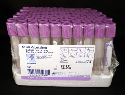 BD Vacutainer® Tube de sang total en plastique avec K2EDTA enduit par pulvérisation - 13x100mm 6ml - BTE/100 CA/1000
