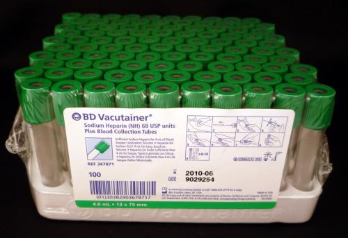 Tube BD Vacutainer® Plasma, 75 unités USP d'héparine sodique (revêtement par pulvérisation) - 13x75mm 4ml - BTE/100 CA/1000