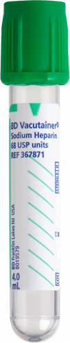 Tube BD Vacutainer® Plasma, 75 unités USP d'héparine sodique (revêtement par pulvérisation) - 13x75mm 4ml - BTE/100 CA/1000