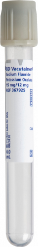 Tube BD Vacutainer® Floride (plastique) avec inhibiteur glycolytique, 15,0 mg de fluorure de sodium, 12,0 mg d'oxalate de potassium