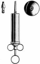 Metal ear syringe, with shield and 2 tips, 0.088 liter (3 oz)